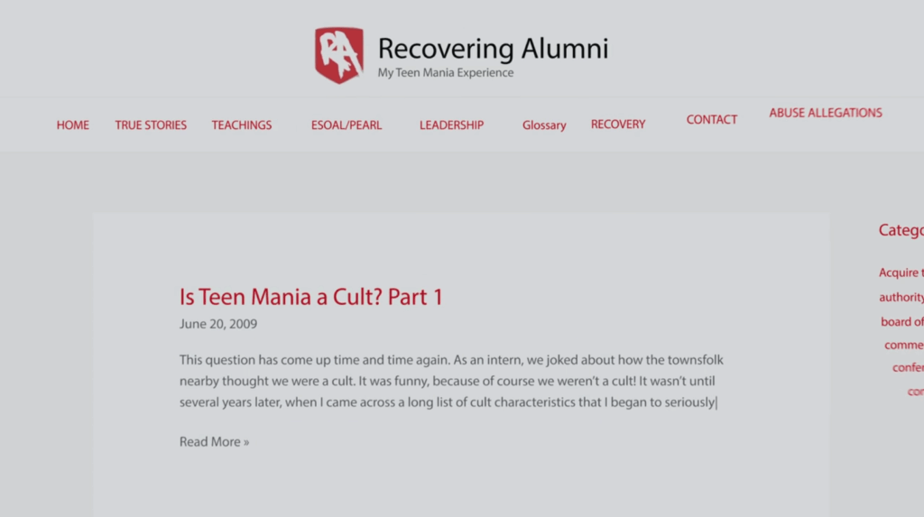 A screen capture of this very blog. The top post shown is titled "Is Teen Mania a Cult? Part 1"